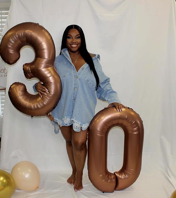 40 Inch Number 0 Balloon, Coffee Brown Birthday Decorations - Image 2