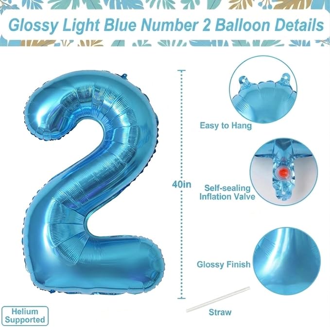 Light Blue Number 2 Balloon 40 Inch, Foil Numeral - Image 4