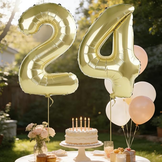 40 Inch Number 24 Balloons for 24th Birthday Party Decorations, 0-100 Champagne - Image 3