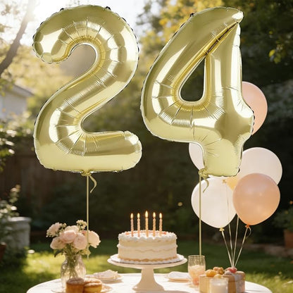 40 Inch Number 24 Balloons for 24th Birthday Party Decorations, 0-100 Champagne - Image 3