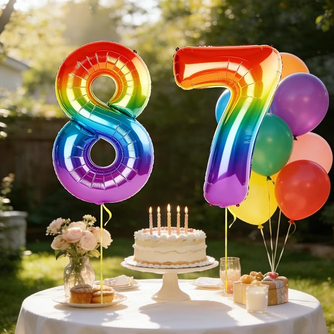 40 Inch Number 87 Balloons for 87th Birthday Party Decorations, 0-100 Rainbow - Image 3