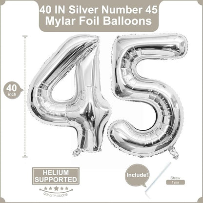 40 Inch Silver 45 Balloons Giant Number 45 Balloons Silver 45 Birthday Balloons - Image 2