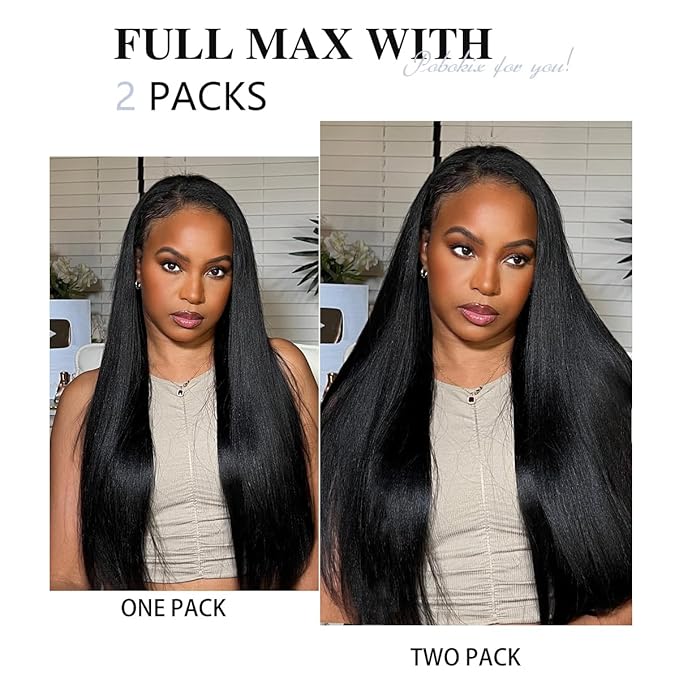 Yaki Straight Clip in Hair Extensions Real Human Hair 2 Pack 240g Seamless for Women Full Max with 16Pcs Remy Human Hair Extensions PU Skin Weft 24inch Natural Black