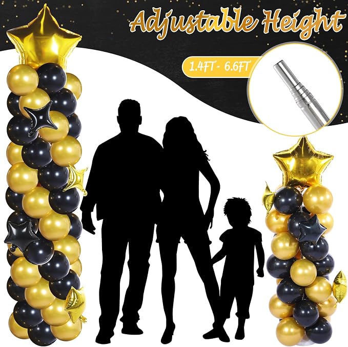 Gejoy 110 Pcs Black Gold Balloons Column Stand Kit Adjustable Tower Stand from - Image 5