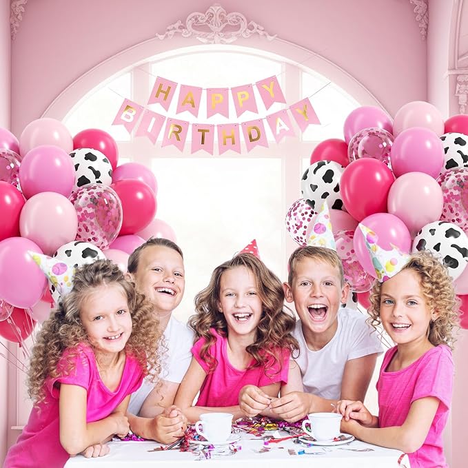 60pcs Cowgirl Balloons, Hot Pink Light Pink Confetti Cow Print Latex Balloons - Image 5