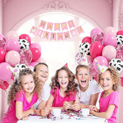 60pcs Cowgirl Balloons, Hot Pink Light Pink Confetti Cow Print Latex Balloons - Image 5