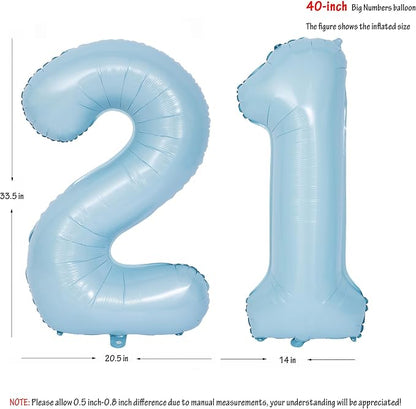 40 In Matte Blue Number Balloons Helium Foil Mylar Balloon Party Digital 21 | - Image 2