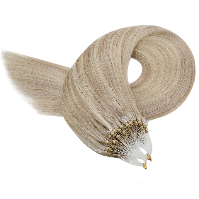 YoungSee Micro Loop Hair Extensions Real Human Hair Blonde Bead Hair Extensions Human Hair Highlight Blonde and Ash Blond Micro Hair Extension 22In 50g Soft Hair Extension for Photo Shoots 50s 50g
