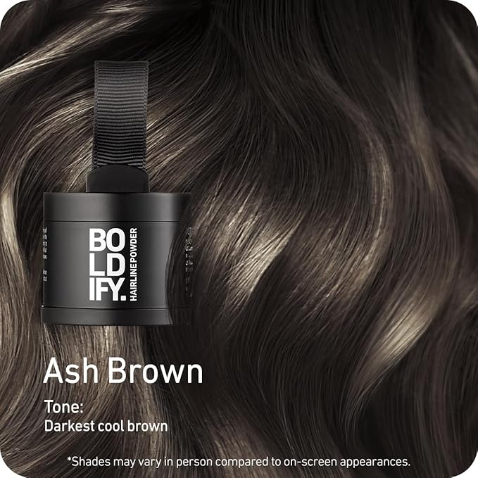 BOLDIFY Hairline Powder - Root Touch Up Hair Color for Gray Coverage - Bald Spot Concealing Hair Powder for Women & Men - 24-Hour Stain-Proof - Ash Brown