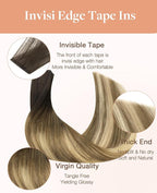 GOO GOO Invisi Edge Tape in Hair Extensions Human Hair, 2/6/18 Balayage Brown to Dirty Blonde, 20pcs 18inch 50g, Virgin Remy Hair, Seamless Injected Tape, Natural Look