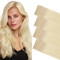 GOO GOO Invisi Edge Tape in Hair Extensions Human Hair, 613R Bleach Blonde, 20pcs 14inch 50g, Virgin Remy Hair, Seamless Injected Tape, Natural Look