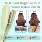 Crimper Hair Tool, Hair Crimper for Women, Beach Waves Curling Wand with Negative Ions, Adjustable Temp, Anti-Scald Design, Auto Shut-Off, Dual Voltage, 1.42 Inch (Green)