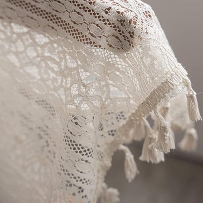 Sutuo Home Boho Curtain Crochet Lace Semi-Sheer Florals Hollow Knitted Handmade - Image 8