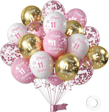 Pink 11th Birthday Balloons for Girls 11th Birthday Party Decorations, 12inch by Hongplus