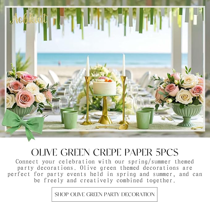 AOBKIAT Wedding Streamers Party Decorations, 5 Rolls Olive Green Crepe Paper | - Image 9