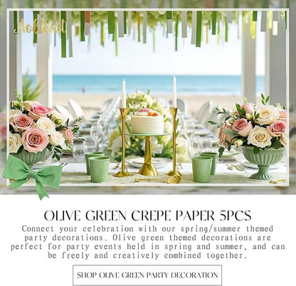 AOBKIAT Wedding Streamers Party Decorations, 5 Rolls Olive Green Crepe Paper | - Image 9