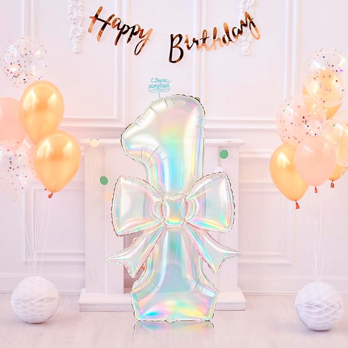 40 Inch Number 1 Balloon with Bow, Coquette Aesthetic Foil Balloon - Image 7