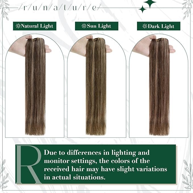 RUNATURE Human Hair Clip in Extensions, Well-Blended Remy Hair Extensions Clip Ins for Women, Add Hair Volume, 14 Inch 50g 3pcs #3P12 Walnut Brown Highlight