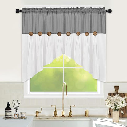 Farmhouse Swag Curtain, Boho Cotton Linen Valance Curtain, Country Rod Pocket - Image 2