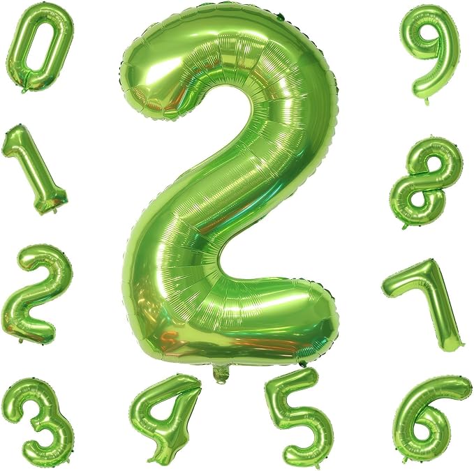Green 2 Balloons, 40 Inch Giant Helium Foil Number 0-9 Green Birthday Balloon - Image 9