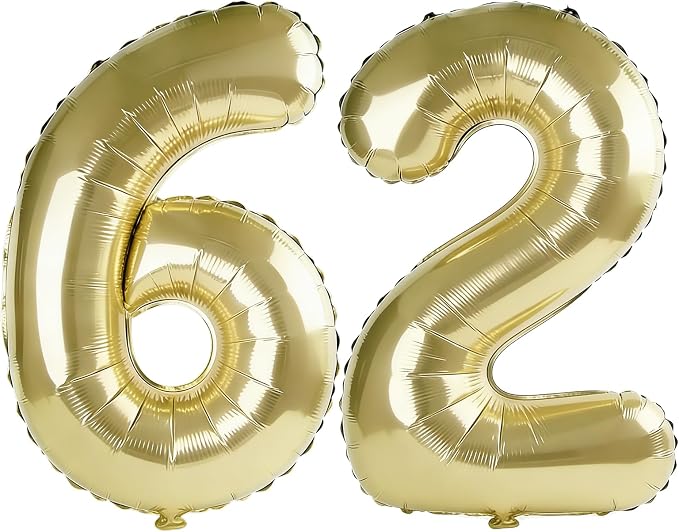 40 Inch Number 62 Balloons for 62nd Birthday Party Decorations, 0-100 Champagne by FOBELEC
