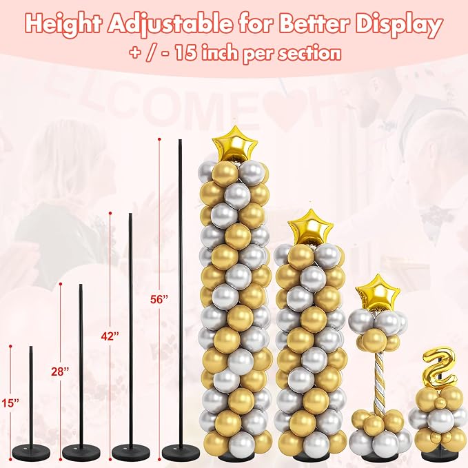 Balloon Stand - Set of 2, 56 Inch Height Adjustable Splicing Metal Pole Balloon - Image 4