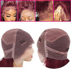 250 Density Hidden Strap Water Wave 360 99j Burgundy Glueless Wigs Human Hair Pre Plucked Pre Bleached Human Hair Wig With Drawstring Wet and Wavy HD Full Lace Front Wigs Human Hair 28 Inch