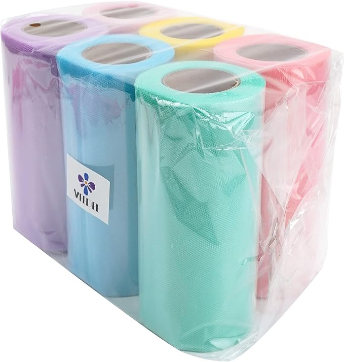 Pastel Tulle Ribbon 6 Rolls Tulle Fabric Spool Ribbon, 6 inch by 25 Yards/Spool - Image 9