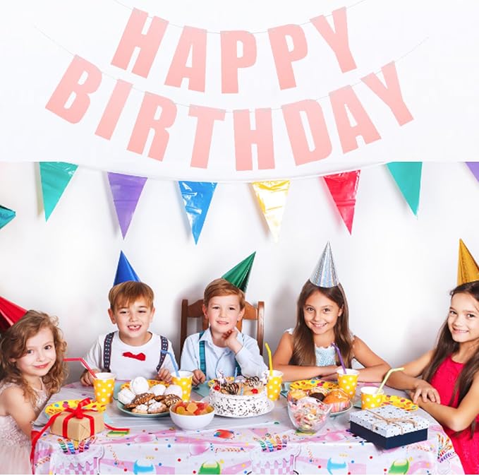 MEETINGU Pink Happy Birthday Banner, Theme Party Decoration Supplies - Image 4