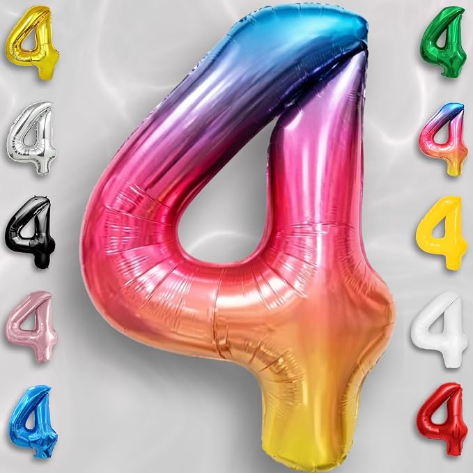 Rainbow Number Balloons 4 Mylar Foil 40 Inch - Image 2
