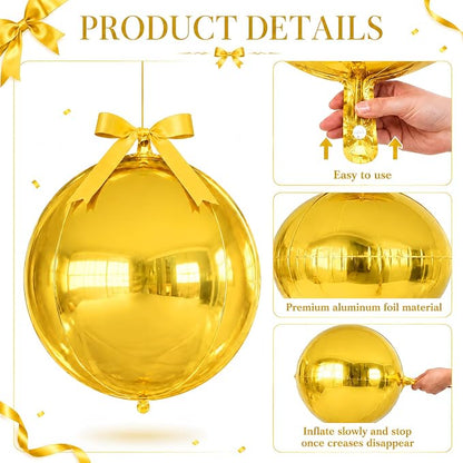 Gold Round Foil Balloons with Satin Bows Ribbon - Image 7