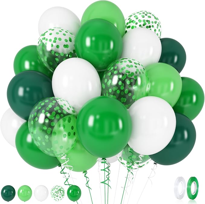 60 Pack Green Latex Balloons, 12 Inch Matte White Dark Emerald Green Light Lime by Lingqiang