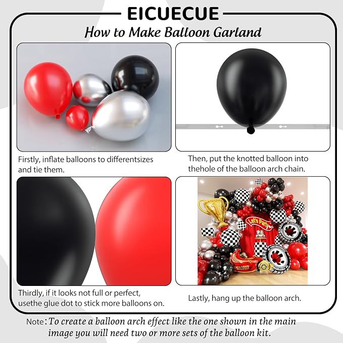 Race Car Balloons Arch Kit -Trophy, Wheels and Red Black Silver Balloon Garland - Image 3