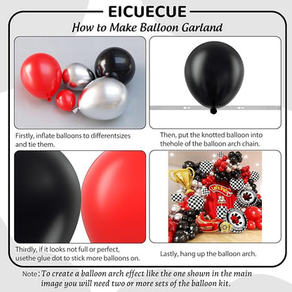 Race Car Balloons Arch Kit -Trophy, Wheels and Red Black Silver Balloon Garland - Image 3