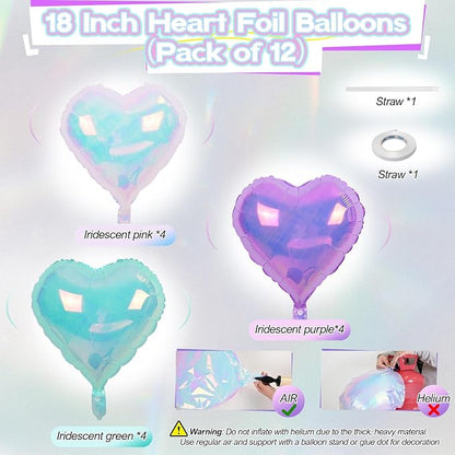 Iridescent Heart Balloons, Gradient Iridescent Pink Purple Green Balloon - Image 2