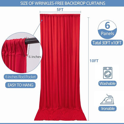 30x10ft Wrinkle Free Red Backdrop Curtain - Image 2