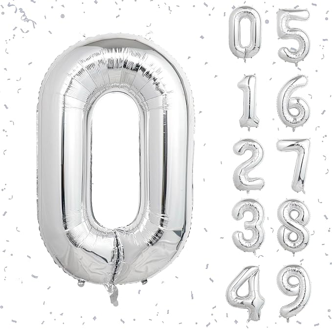 40 Inch Silver Number Balloons, Helium Mylar Foil Number Balloons by Unknown