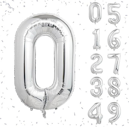 40 Inch Silver Number Balloons, Helium Mylar Foil Number Balloons by Unknown