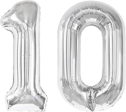 Silver Number 10 Balloon 40 Inch, 10th Birthday Decorations Men Women | Foil by IWERP