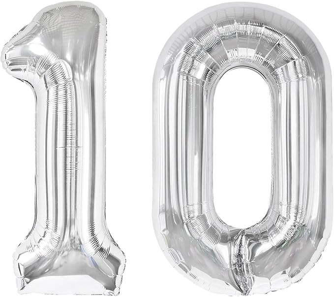 10 Balloon - Silver Birthday Number Balloons, 40 Inch Decorations Men Women | by ALPHADELTAPI