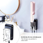 Curling Iron Holder Wall Mount, Hair Straightener Holder with Power Plug Stand, Stainless Steel Hair Tool Organizer for Flat Iron and Hot Tools, Silver