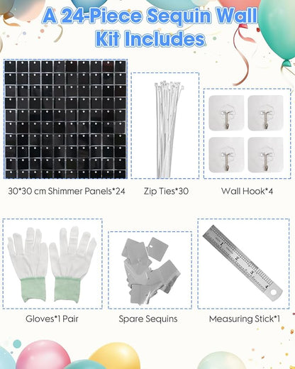 Black Shimmer Wall Backdrop, 24 Panels, 6x4 Ft Photo Backdrop | wedding - Image 4
