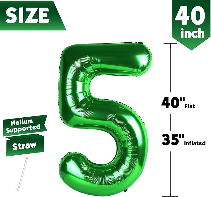 40 Inch Green Number 5 Balloon Birthday Party Decorations - Image 5