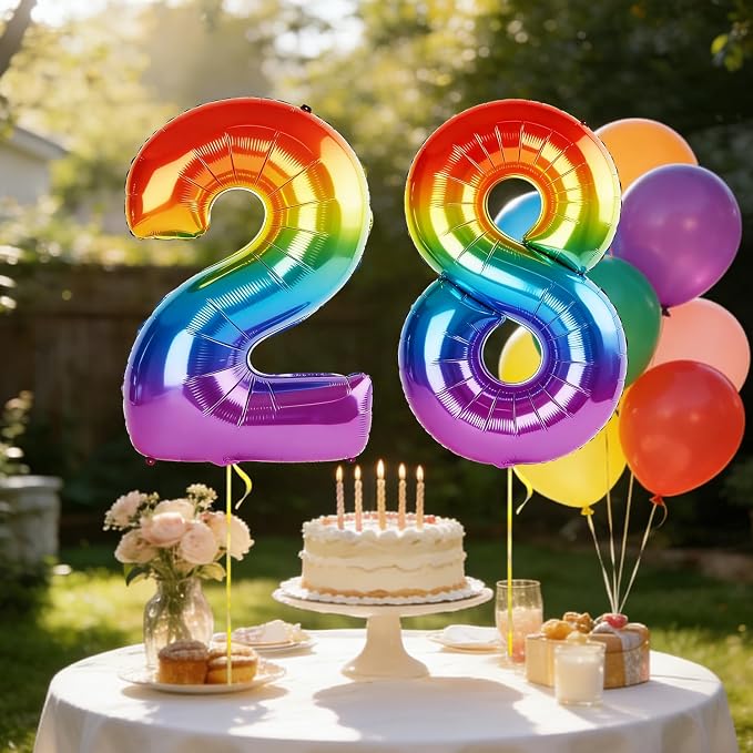 40 Inch Number 28 Balloons for 28th Birthday Party Decorations, 0-100 Rainbow - Image 3