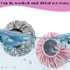 2 Pcs Double Layer Deep Conditioning Cap, Aluminum Foil Hair Heat Cap Reusable Shower Caps Steam Caps for Hair Treatments Home and Salon Use(Pink+Striped)