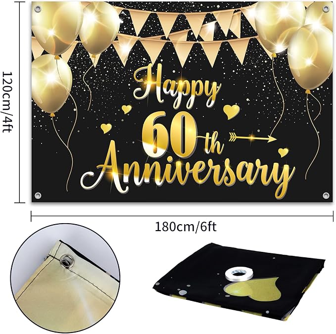 HAMIGAR 6x4ft Happy 60th Anniversary Banner Backdrop - Image 2