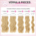 Hair Extensions for Women, 8PCS 20Inch Honey Blonde Mix Beach blonde Clip in Hair Extensions, Synthetic Long Wavy Curly Clip Ins, Full Head Thick Hairpieces for Women