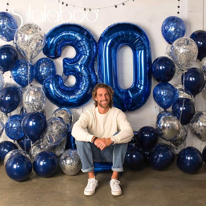 40 Inch Navy Blue Big Number 30 Balloon 0-9 Large Helium | Royal Blue Balloons - Image 3