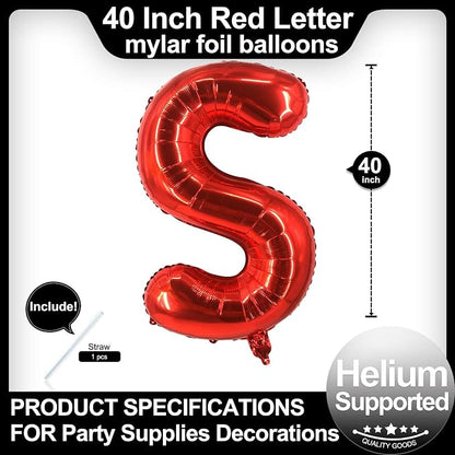40 Inch Red Letter S Balloons, DIY Phrase Foil Alphabet Letter S Balloons DIY - Image 2