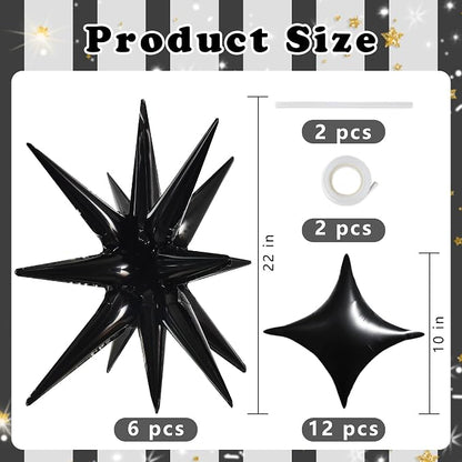 TONIFUL 18Pcs 22Inch Black Large Explosion Star Mylar Balloons and 10Inch Four - Image 2